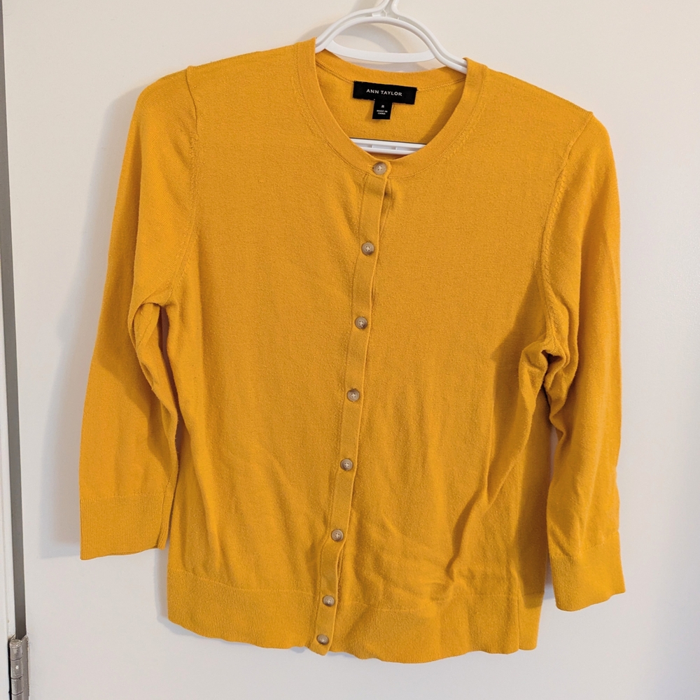 Ann Taylor Yellow Cardigan 100% Cotton